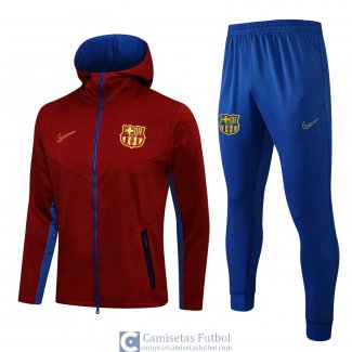 Barcelona Chaqueta Capucha Red + Pantalon Blue 2021/2022