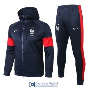 Francia Chaqueta Capucha Navy Red + Pantalon 2020/2021