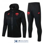 AS Roma Chaqueta Capucha Black + Pantalon Black 2019/2020